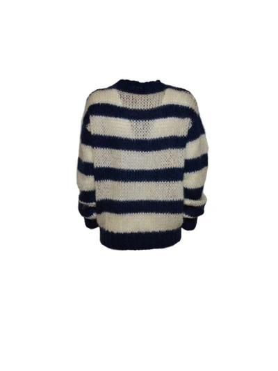 Shop Prada Striped Sweater In F017j Blue Talco