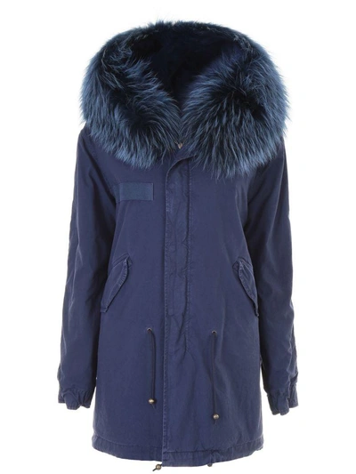 Shop Mr & Mrs Italy Midi Parka With Fur In Blu Navy Alb.blu|blu