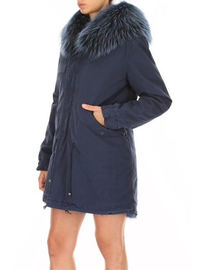 Shop Mr & Mrs Italy Midi Parka With Fur In Blu Navy Alb.blu|blu