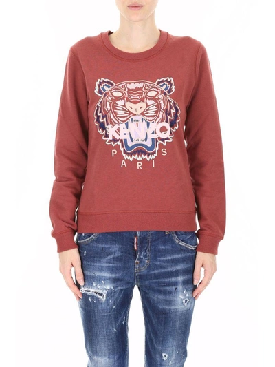 Shop Kenzo Tiger Embroidery Sweatshirt In Suederosso