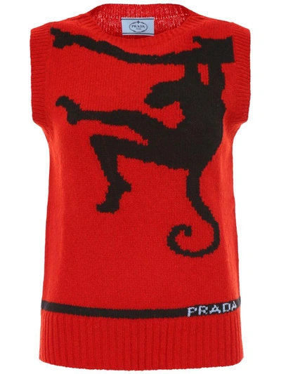 Shop Prada Monkey Knit Top In Rosso