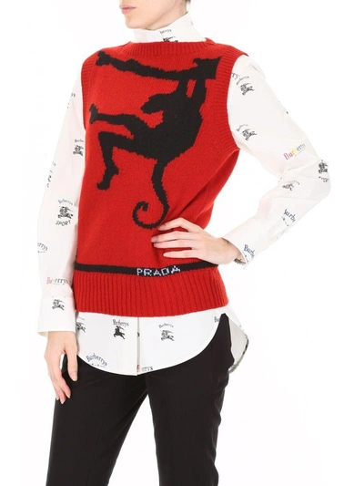 Shop Prada Monkey Knit Top In Rosso