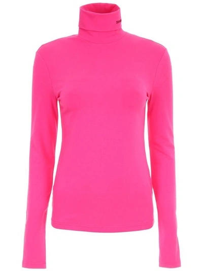 Shop Calvin Klein Turtleneck Jersey Top In Rosa Brillante|fuxia
