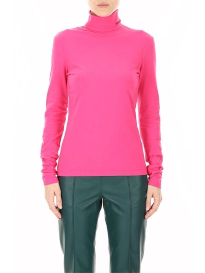 Shop Calvin Klein Turtleneck Jersey Top In Rosa Brillante|fuxia