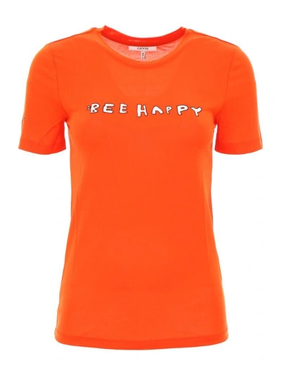 Shop Ganni Linfield T-shirt In Big Apple Red (orange)