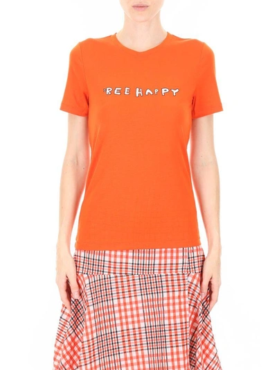 Shop Ganni Linfield T-shirt In Big Apple Red (orange)