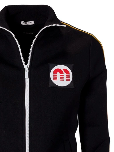 Shop Miu Miu Chest Logo Bomber Jacket In Nero