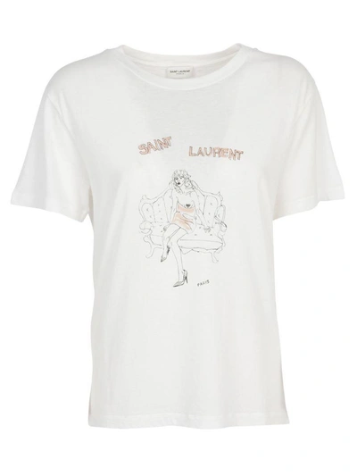 Shop Saint Laurent T-shirt In Naturel/noir/rose