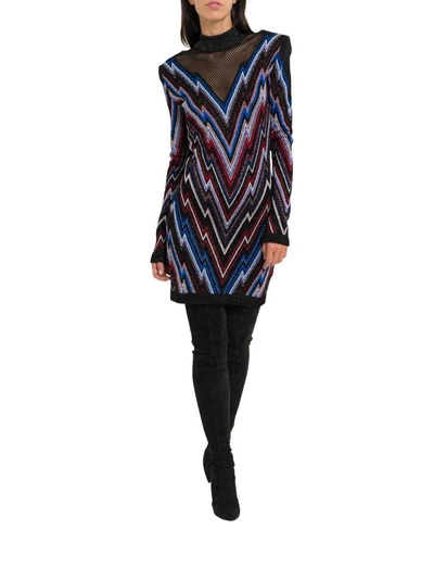 Shop Balmain Dress In Nero-multicolor