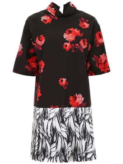 Shop Prada Rose And Banana Print Dress In Rosso Nero (black)