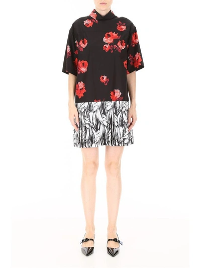 Shop Prada Rose And Banana Print Dress In Rosso Nero (black)