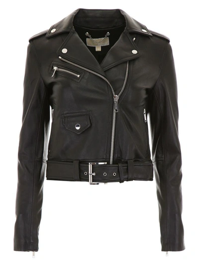 Shop Michael Michael Kors Leather Biker Jacket In Black