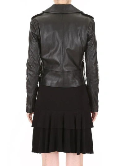 Shop Michael Michael Kors Leather Biker Jacket In Black