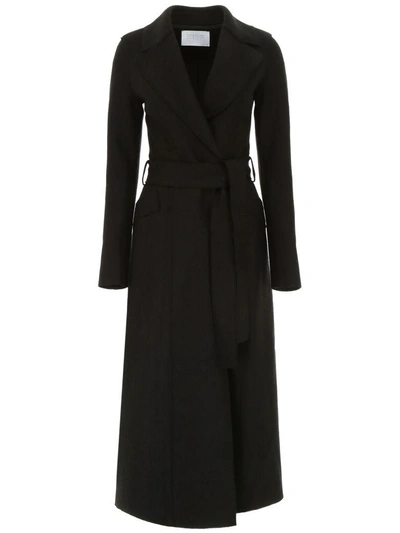 Shop Harris Wharf London Long Coat With Belt In Black