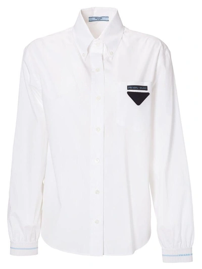 Shop Prada Logo Patch Shirt In Bianco