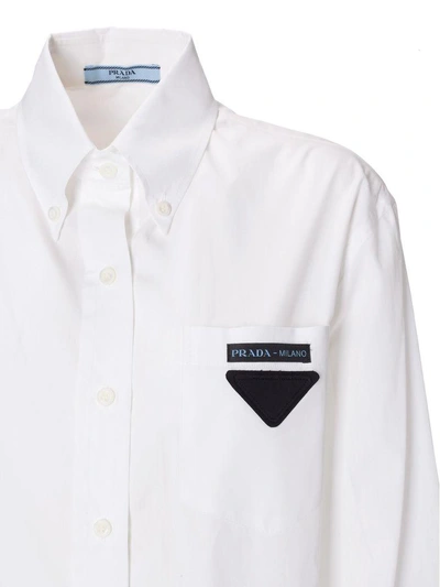 Shop Prada Logo Patch Shirt In Bianco