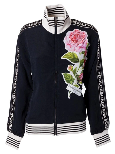 Shop Dolce & Gabbana Flower Zipped Jacket In Nero