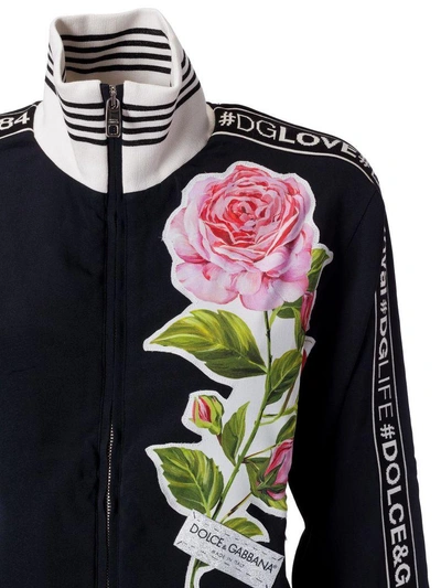 Shop Dolce & Gabbana Flower Zipped Jacket In Nero