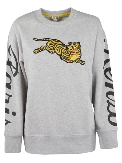 Shop Kenzo Embroidered Tiger Sweatshirt In Gris Perle
