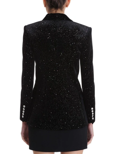 Shop Balmain Embroidery Strass All Over Double-breasted Blazer In Black