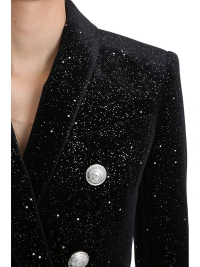 Shop Balmain Embroidery Strass All Over Double-breasted Blazer In Black