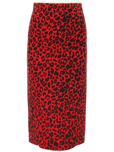 Shop N°21 Leopard Printed Midi Skirt In Black Red (red)
