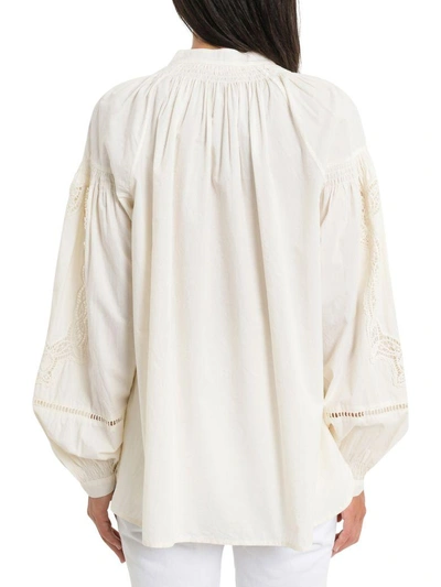 Shop Tory Burch Blouse With Lace Inserts In Bianco