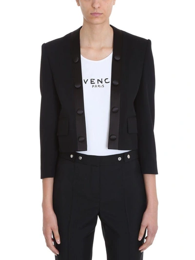 Shop Givenchy Cropped Wool Tuxedo Jacket In Black