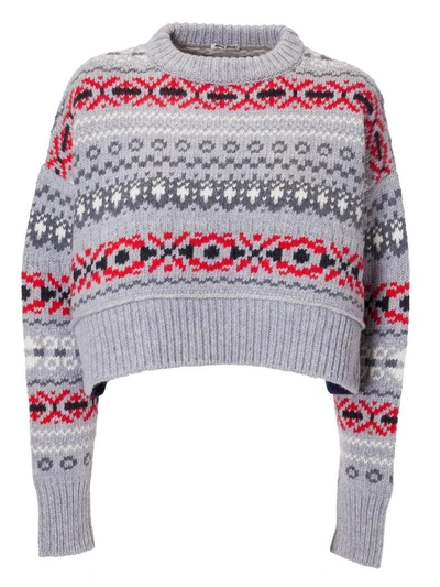 Shop Miu Miu Intarsia Knit Sweater In Grigio