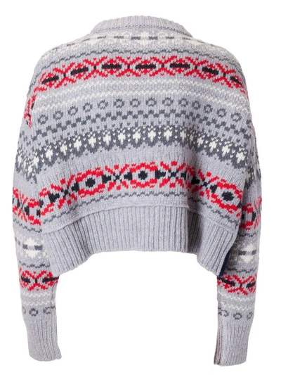 Shop Miu Miu Intarsia Knit Sweater In Grigio