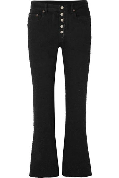 Shop Mm6 Maison Margiela Cropped Distressed High-rise Flared Jeans In Black