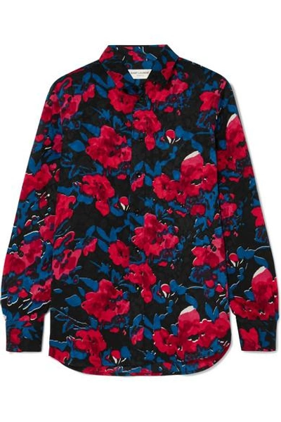Shop Saint Laurent Floral-print Silk-jacquard Shirt In Black