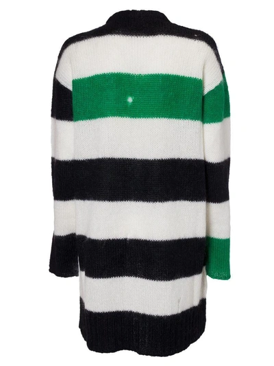 Shop Miu Miu Striped Knitted Dress In Talco/nero