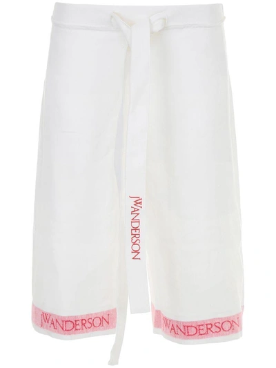 Shop Jw Anderson Tea Towel Linen Trousers In White|bianco