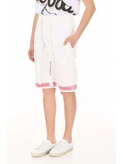 Shop Jw Anderson Tea Towel Linen Trousers In White|bianco