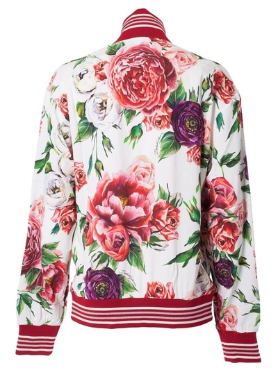 Shop Dolce & Gabbana Peony Print Zip-up Jacket In Peonie Fdo Panna