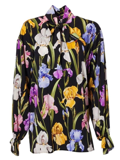 Shop Dolce & Gabbana Floral Print Blouse In Iris Fdo Nero