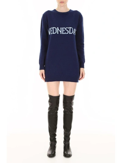 Shop Alberta Ferretti Wednesday Knit Dress In Fantasia Blu|blu