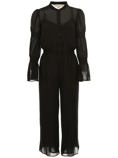 Shop Michael Michael Kors Jumpsuit With Smocked Details In Black (black)