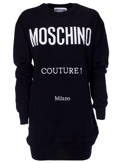 Shop Moschino Logo Sweatshirt Dress In Black