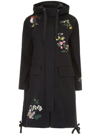 Shop Red Valentino Embroidered Parka In Black|nero