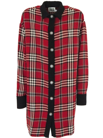 Shop Fausto Puglisi Tartan Cotton And Wool Long Coat. In Fant Rosso