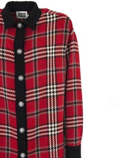 Shop Fausto Puglisi Tartan Cotton And Wool Long Coat. In Fant Rosso