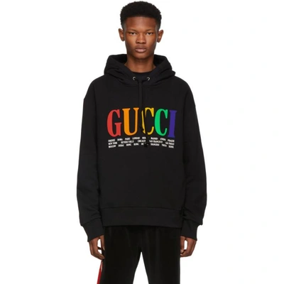 Shop Gucci Black Heavy City Logo Hoodie In 1082 Black
