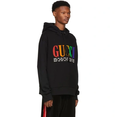 Shop Gucci Black Heavy City Logo Hoodie In 1082 Black