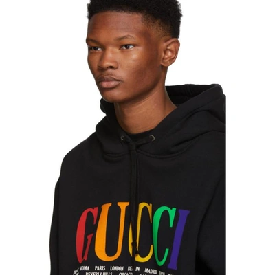 Shop Gucci Black Heavy City Logo Hoodie In 1082 Black