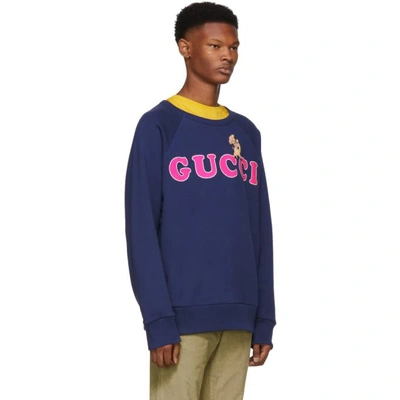 Shop Gucci Navy Pig Embroidery Sweatshirt In 4166 Blue