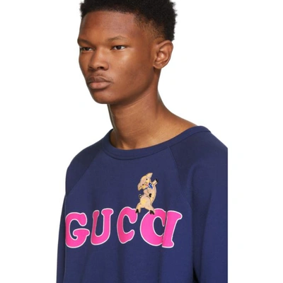 Shop Gucci Navy Pig Embroidery Sweatshirt In 4166 Blue