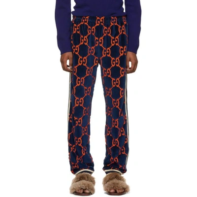 Shop Gucci Navy Gg Chenille Lounge Pants