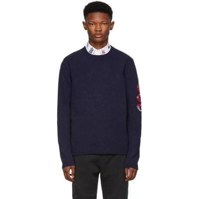 Shop Gucci Navy Snake Wool Sweater In 4271 Blue